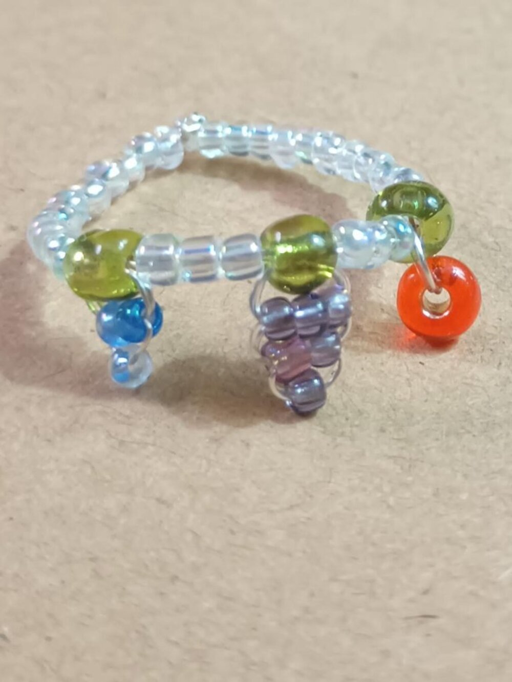 Fruits Ring Beaded Original Handmade Size 7/7.5 Blue Purple Orange Kawaii Y2K